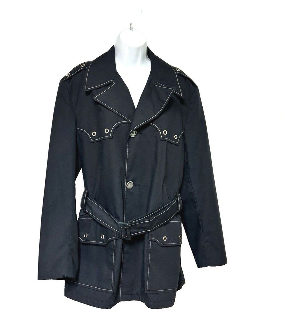 VTG Navy Blue Belt Pockets Trench Coat Montgomery Ward Women's Size 40 (M/L)